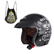 Moto přilba W-TEC Black Heart Kustom, Skull, černá lesk, XS (53-54)