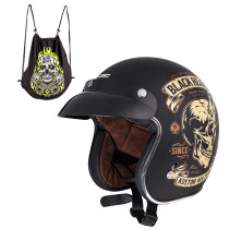 Moto přilba W-TEC Black Heart Kustom, Skull Horn, matně černá, XS (53-54)