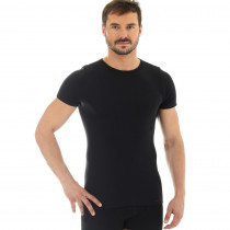 Pánské tričko Brubeck Wool Comfort s krátkým rukávem, černá, M
