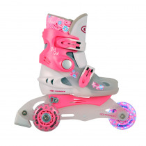 Dětské kolečkové brusle WORKER TriGo Skate LED - se sv. kolečky, růžová, XS (26-29)