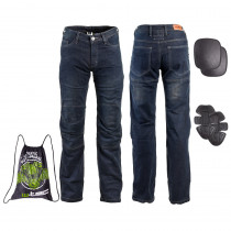Pánské moto jeansy W-TEC Pawted s nepromokavou membránou, tmavě modrá, S