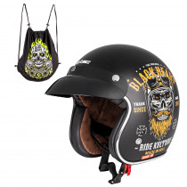 Moto přilba W-TEC Black Heart Kustom, Ride Culture, matně černá, XS (53-54)