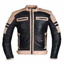 Pánská kožená bunda W-TEC Esbiker, černá s béžovými pruhy, S