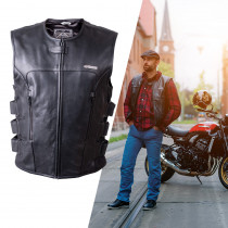 Kožená moto vesta W-TEC Trabacho, černá, M