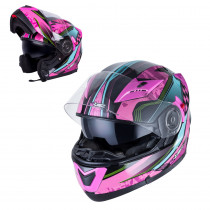 Výklopná moto přilba W-TEC Pezzon Magenta, růžovo-černá, XS (53-54)